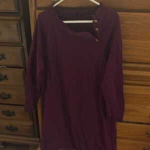 Talbots Burgundy Pink Long Sleeve Dress /Top Gold Button& Ruffled Neck&Sleeve